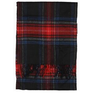 Club Room Mens Blue & Red 100% Cashmere Plaid Scarf Soft Warm Fringe 64 x 12 NWT